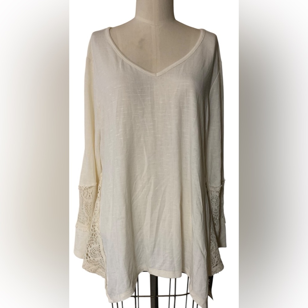Style & Co. Petite PXL Slub Handkerchief Hem Casual Top Ivory